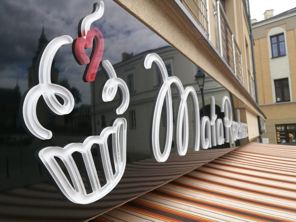 szyld reklamowy, kaseton, logo, kawiarnia, reklama zewnętrzna, oznakowanie firmy, Kielce