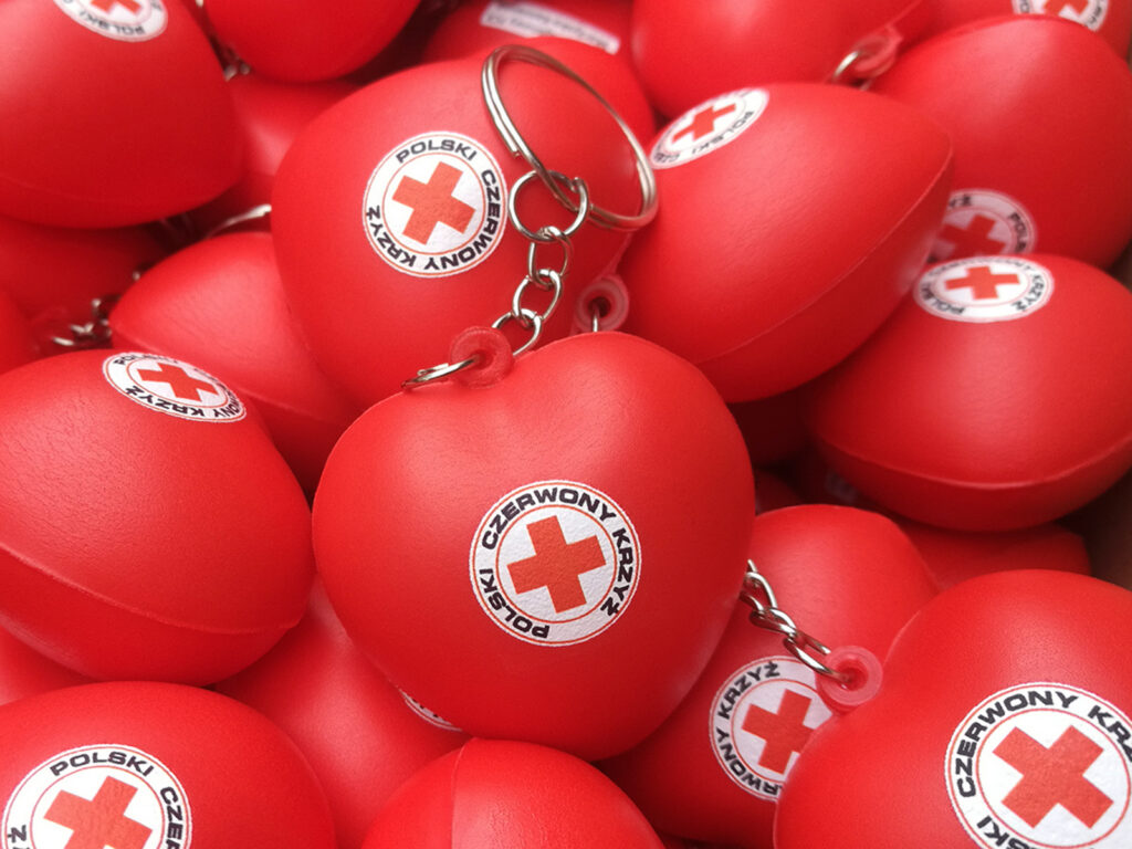 gadżety reklamowe, gniotki, breloki z nadrukiem, PCK, Polki Czerwony Krzyż, reklamy Kielce